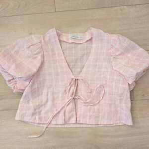 Petal And Pup Puff Sleeve Pink Blouse Medium Gingham Feminine